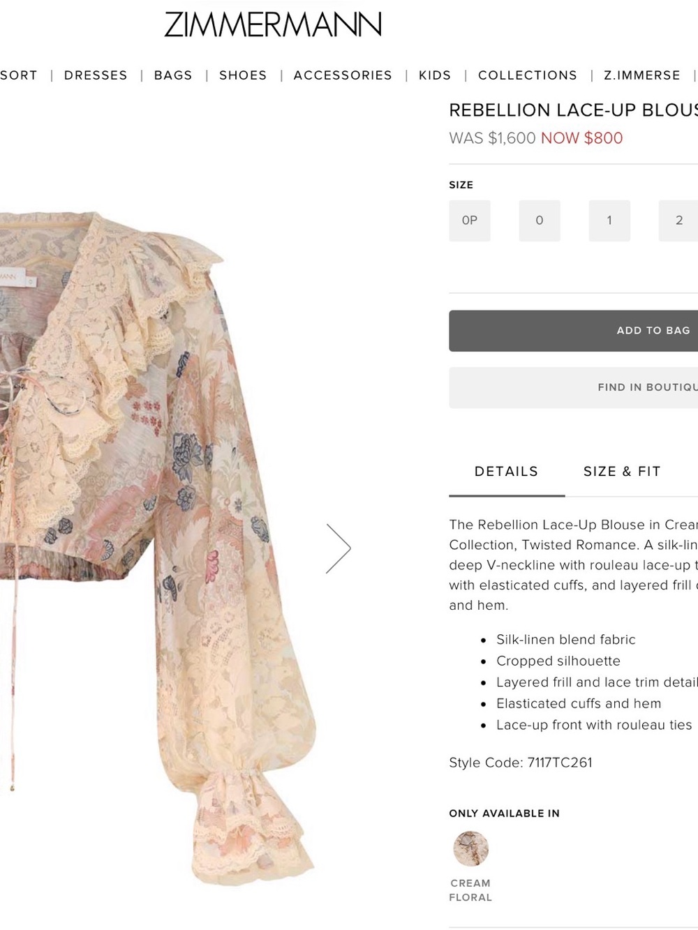 Zimmermann Rebellion Sheer Floral Lace-Trim cropped blouse sz 1 - Picture 2 of 8